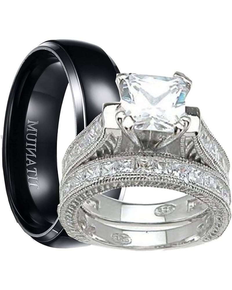 His and Hers Wedding Ring Set Matching Trio Wedding Bands for Him Her His 10 Her 7 $38.00 Sets