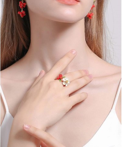 Clearance!!!! Flower And Red Fruit Hawthorn Berry Enamel Adjustable Ring Jewelry Gift $18.86 Rings