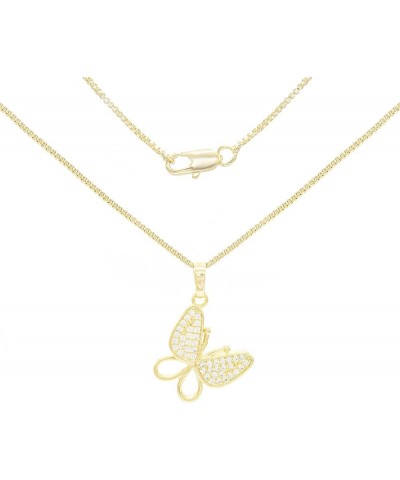 Butterfly Pendant 14K Gold Filled Rope Box Cuban Chain Necklace Set Lobster Clasp Fashion Cubic Zirconia Jewelry Gift CZ Char...