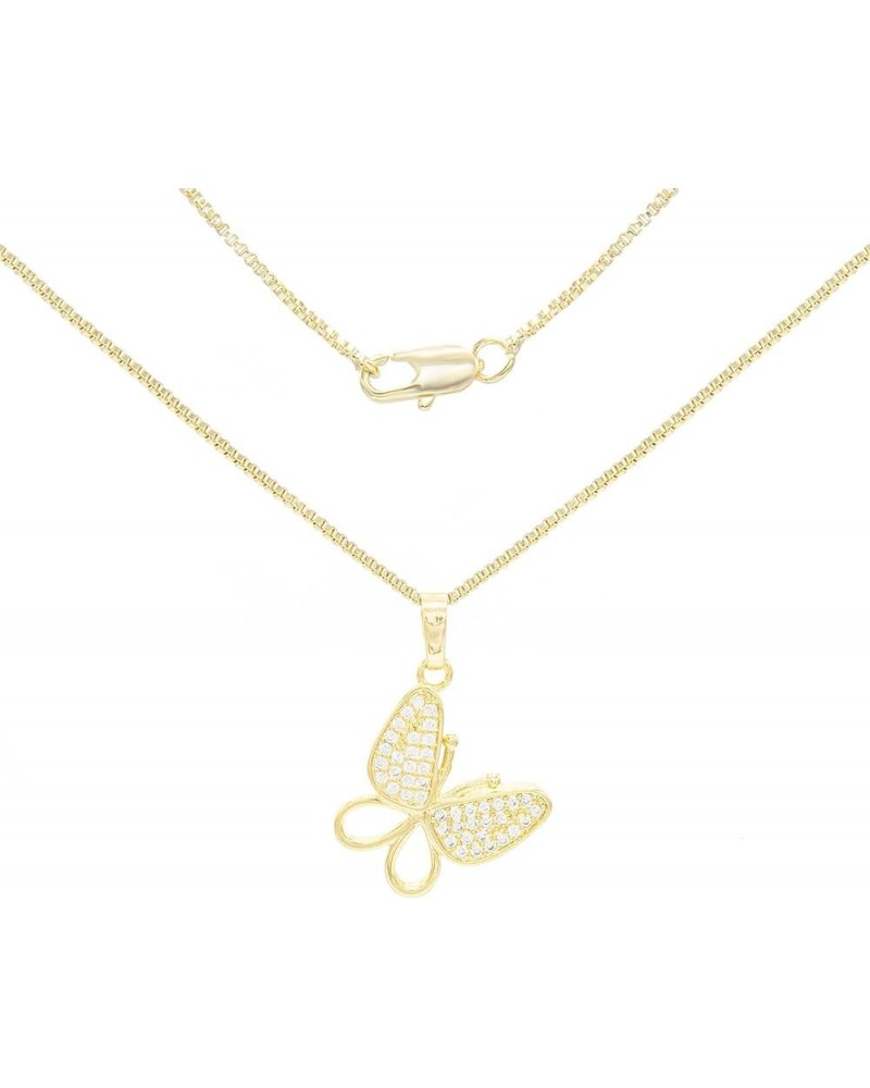 Butterfly Pendant 14K Gold Filled Rope Box Cuban Chain Necklace Set Lobster Clasp Fashion Cubic Zirconia Jewelry Gift CZ Char...