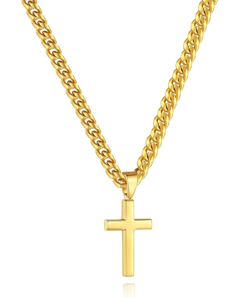 Simple Cross Necklace for Men Women with 18-26 Inch Chunky Cuban Chain, Durable Stainless Steel Black Gold Silver Cross Penda...