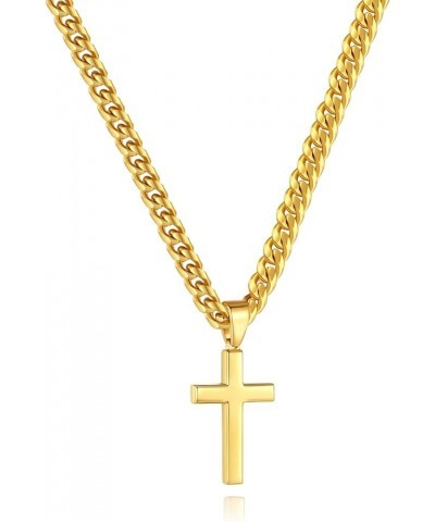 Simple Cross Necklace for Men Women with 18-26 Inch Chunky Cuban Chain, Durable Stainless Steel Black Gold Silver Cross Penda...