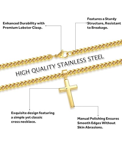 Simple Cross Necklace for Men Women with 18-26 Inch Chunky Cuban Chain, Durable Stainless Steel Black Gold Silver Cross Penda...