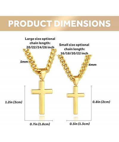 Simple Cross Necklace for Men Women with 18-26 Inch Chunky Cuban Chain, Durable Stainless Steel Black Gold Silver Cross Penda...