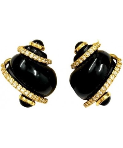 Shell with Cabochon Tip Pierced Earring (Black) $45.50 Earrings