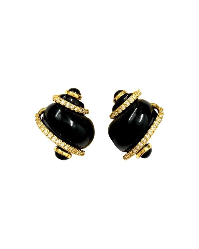 Shell with Cabochon Tip Pierced Earring (Black) $45.50 Earrings