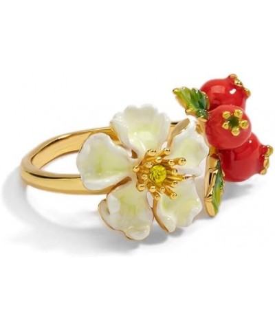 Clearance!!!! Flower And Red Fruit Hawthorn Berry Enamel Adjustable Ring Jewelry Gift $18.86 Rings