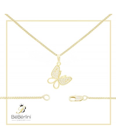 Butterfly Pendant 14K Gold Filled Rope Box Cuban Chain Necklace Set Lobster Clasp Fashion Cubic Zirconia Jewelry Gift CZ Char...