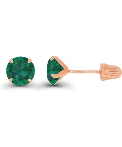 Solid 14k Gold Hypoallergenic 5mm Round Birthstone Solitaire Prong Set Screw Back Stud Earrings Emerald Created Rose Gold $25...