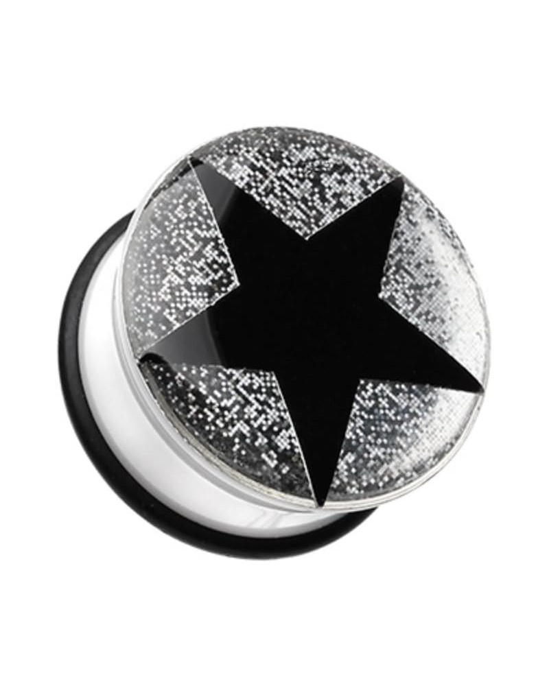 Star Glitter Single Flared WildKlass Ear Gauge Plug (Sold as Pairs) 7/8" (22mm) Silver $9.24 Body Jewelry