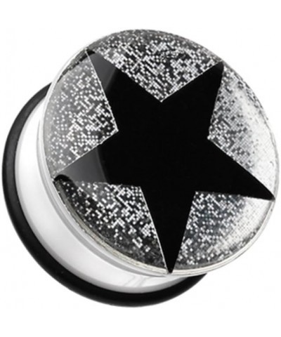 Star Glitter Single Flared WildKlass Ear Gauge Plug (Sold as Pairs) 7/8" (22mm) Silver $9.24 Body Jewelry