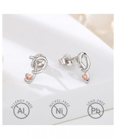 Sterling Silver Initial Necklaces 26 Letter Pendant with Rose Gold Heart - 18 Inch Chain P-Studs Earrings $18.28 Earrings