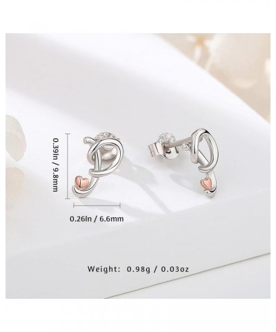 Sterling Silver Initial Necklaces 26 Letter Pendant with Rose Gold Heart - 18 Inch Chain P-Studs Earrings $18.28 Earrings