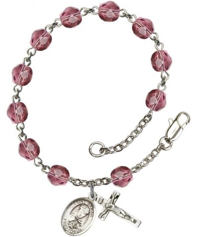 St. Sarah Silver Plate Rosary Bracelet 6mm Fire Polished Beads - Every Birth Month Color February Purple $40.30 Bracelets