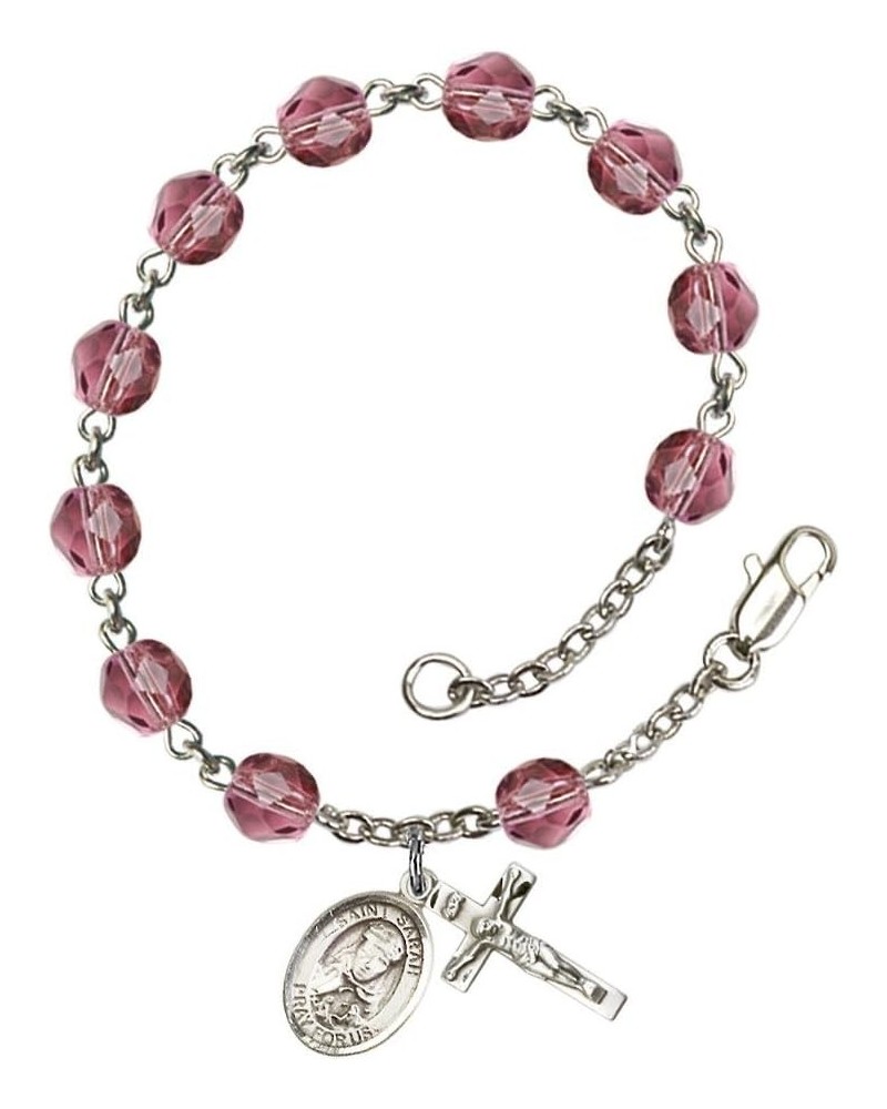 St. Sarah Silver Plate Rosary Bracelet 6mm Fire Polished Beads - Every Birth Month Color February Purple $40.30 Bracelets