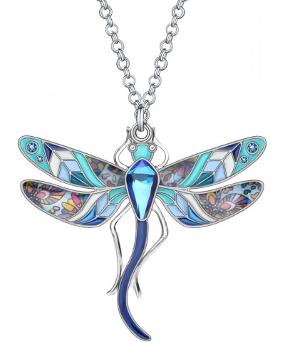 Statement Enamel Rhinestone Dragonfly Necklaces Pendant Original Design Gifts for Women Nature lover Jewelry Blue $8.95 Neckl...