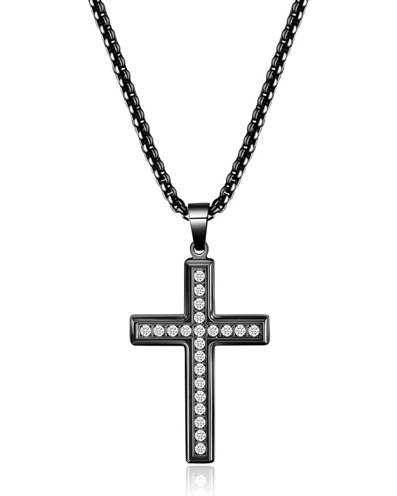 Cross Necklace for Men Women, CZ 14k Gold Plated Stainless Steel Plain Simple Cross Pendant Necklace for Men CZ Black 20in $1...