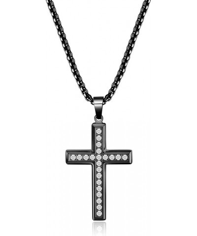 Cross Necklace for Men Women, CZ 14k Gold Plated Stainless Steel Plain Simple Cross Pendant Necklace for Men CZ Black 20in $1...