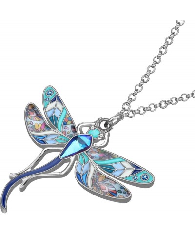 Statement Enamel Rhinestone Dragonfly Necklaces Pendant Original Design Gifts for Women Nature lover Jewelry Blue $8.95 Neckl...