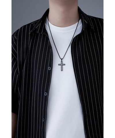 Cross Necklace for Men Women, CZ 14k Gold Plated Stainless Steel Plain Simple Cross Pendant Necklace for Men CZ Black 20in $1...