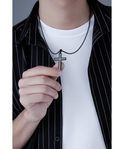 Cross Necklace for Men Women, CZ 14k Gold Plated Stainless Steel Plain Simple Cross Pendant Necklace for Men CZ Black 20in $1...