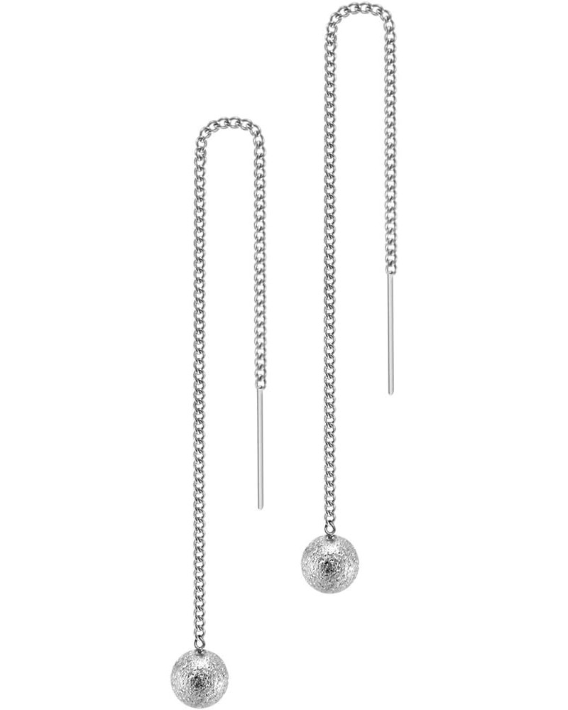 Womens Stainless Steel Ball Drop Threader Dangle String Earring Silver $9.00 Earrings