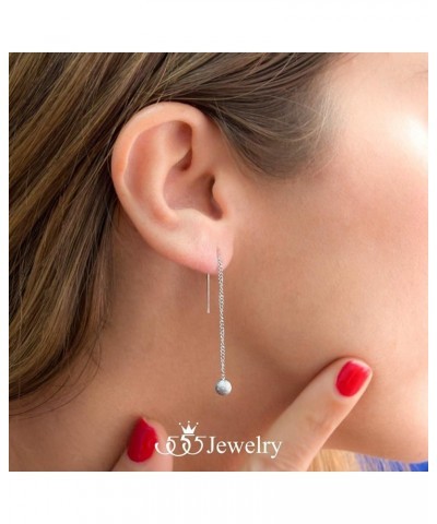 Womens Stainless Steel Ball Drop Threader Dangle String Earring Silver $9.00 Earrings