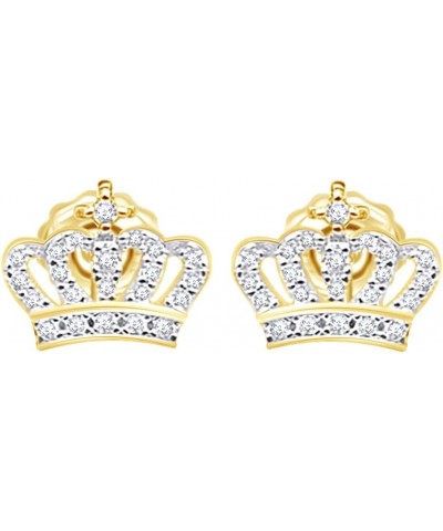 Round Cut White Cubic Zirconia Princess Crown Stud Earrings for Womens & Girls in 14K Gold Over 925 Sterling Silver Jewelry G...