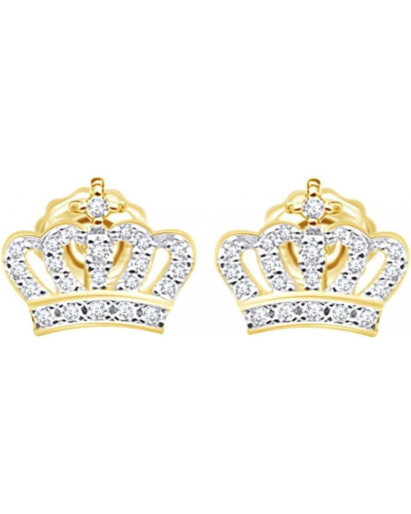 Round Cut White Cubic Zirconia Princess Crown Stud Earrings for Womens & Girls in 14K Gold Over 925 Sterling Silver Jewelry G...