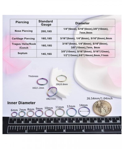 Rainbow Colorful Hinged 20g 18g 16g Nose Rings Hoops 6mm 8mm 10mm 12mm 14mm Septum Ring Clicker Cartilage Helix Hoop Earrings...