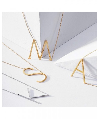 Sideways Large Initial Necklace for Women 18K Gold Plated Stainless Steel Big Letter Necklace Personalized Name Necklace Mono...