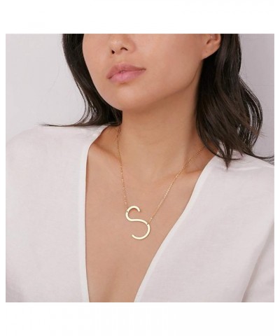 Sideways Large Initial Necklace for Women 18K Gold Plated Stainless Steel Big Letter Necklace Personalized Name Necklace Mono...