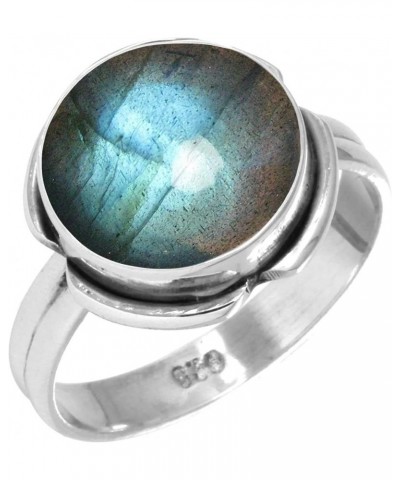 925 Sterling Silver Statement Ring for Women 12 MM Round Gemstone Handmade Jewelry for Gift (99005_R) Labradorite $14.49 Rings