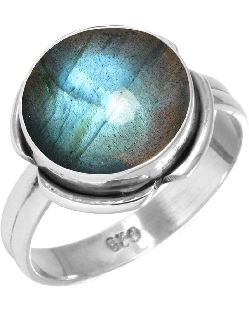 925 Sterling Silver Statement Ring for Women 12 MM Round Gemstone Handmade Jewelry for Gift (99005_R) Labradorite $14.49 Rings