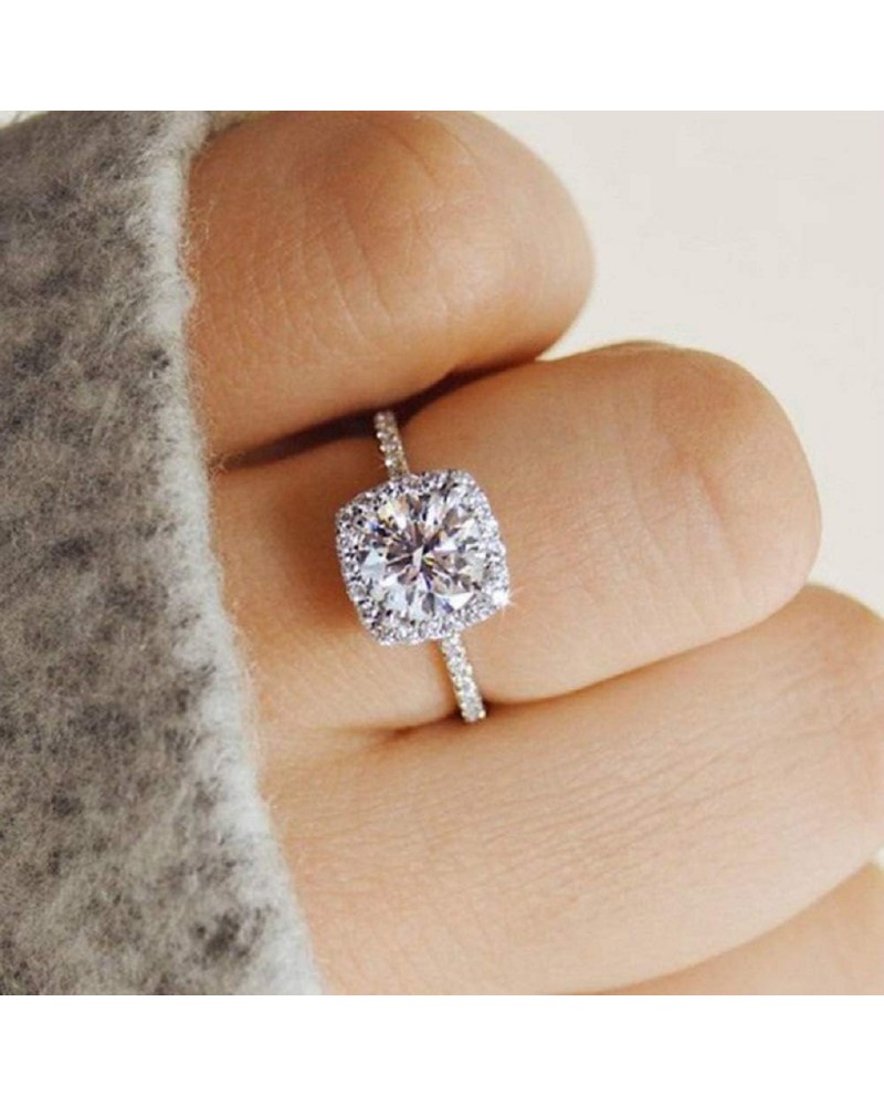 Fashion Ring Cushion Cut CZ Zircon Stone 925 Silver Engagement Wedding Band Ring Cubic Zirconia Promise Halo Engagement Ring ...