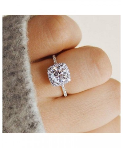 Fashion Ring Cushion Cut CZ Zircon Stone 925 Silver Engagement Wedding Band Ring Cubic Zirconia Promise Halo Engagement Ring ...