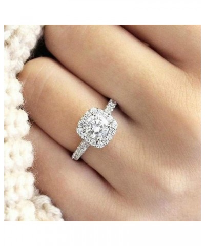 Fashion Ring Cushion Cut CZ Zircon Stone 925 Silver Engagement Wedding Band Ring Cubic Zirconia Promise Halo Engagement Ring ...