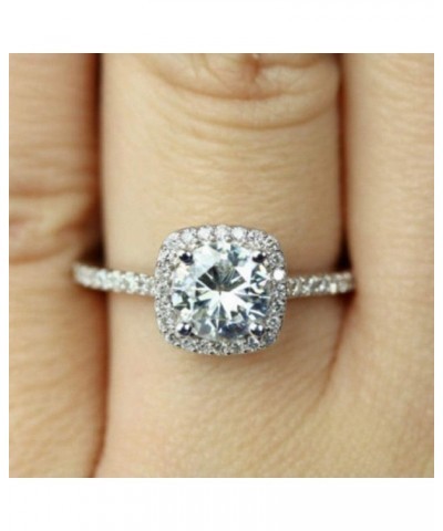 Fashion Ring Cushion Cut CZ Zircon Stone 925 Silver Engagement Wedding Band Ring Cubic Zirconia Promise Halo Engagement Ring ...