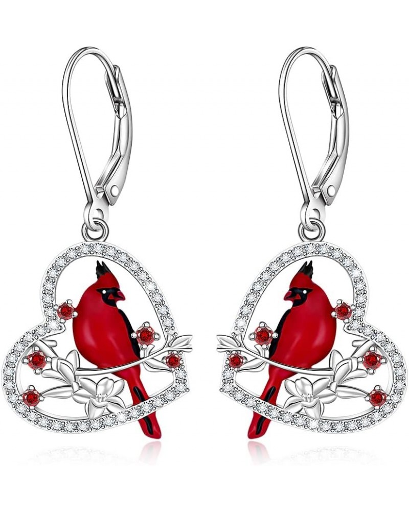 Red Cardinal Earrings for Women Dangle Sterling Silver 925 Cardinal Bird Earrings Cute Heart Cardinals Jewelry Remembrance Gi...