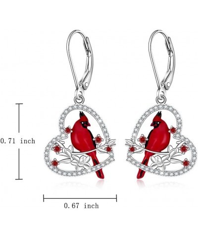 Red Cardinal Earrings for Women Dangle Sterling Silver 925 Cardinal Bird Earrings Cute Heart Cardinals Jewelry Remembrance Gi...