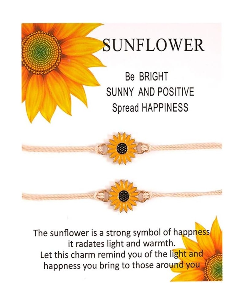 2 Pcs Bohemian Waterproof String Sunflower Flower Daisy Matching Anklet Bracelets for Women Girls Mens Boys Couples Adjustabl...