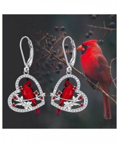 Red Cardinal Earrings for Women Dangle Sterling Silver 925 Cardinal Bird Earrings Cute Heart Cardinals Jewelry Remembrance Gi...