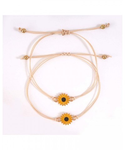 2 Pcs Bohemian Waterproof String Sunflower Flower Daisy Matching Anklet Bracelets for Women Girls Mens Boys Couples Adjustabl...