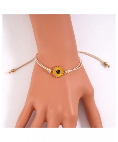 2 Pcs Bohemian Waterproof String Sunflower Flower Daisy Matching Anklet Bracelets for Women Girls Mens Boys Couples Adjustabl...