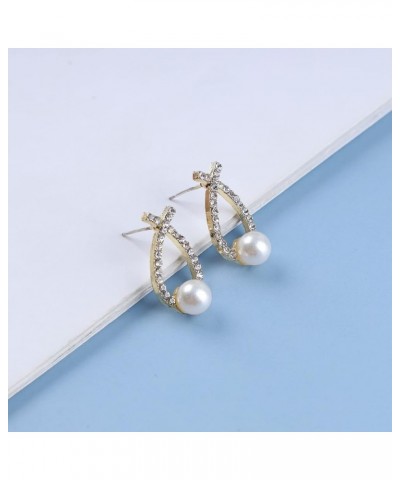 Vintage Crystal Pearl Earrings Pearl Drop Stud Earrings Gold Cz X Earrings Cz Cross Criss Bar Earrings Jewelry for Women and ...