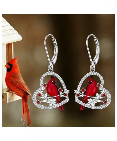 Red Cardinal Earrings for Women Dangle Sterling Silver 925 Cardinal Bird Earrings Cute Heart Cardinals Jewelry Remembrance Gi...