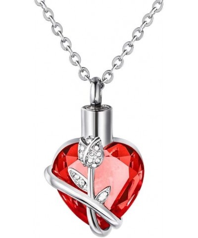 Rose Flower Heart Necklace Memorial Urn Pendant Necklace Stainless Steel Ashes Keepsake Cremation Charm Jewelry Red $8.31 Nec...