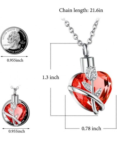 Rose Flower Heart Necklace Memorial Urn Pendant Necklace Stainless Steel Ashes Keepsake Cremation Charm Jewelry Red $8.31 Nec...