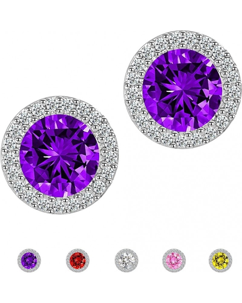 Stud Earrings Earrings for Girls Fashion Jewelry Cubic Zirconia Halo Earrings for Women Men C 12mm Purple $8.00 Earrings