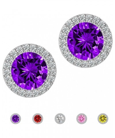 Stud Earrings Earrings for Girls Fashion Jewelry Cubic Zirconia Halo Earrings for Women Men C 12mm Purple $8.00 Earrings